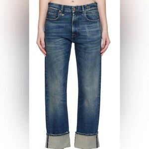 R13 Light Blue Romeo Cuffed Washed Straight-Leg Jeans